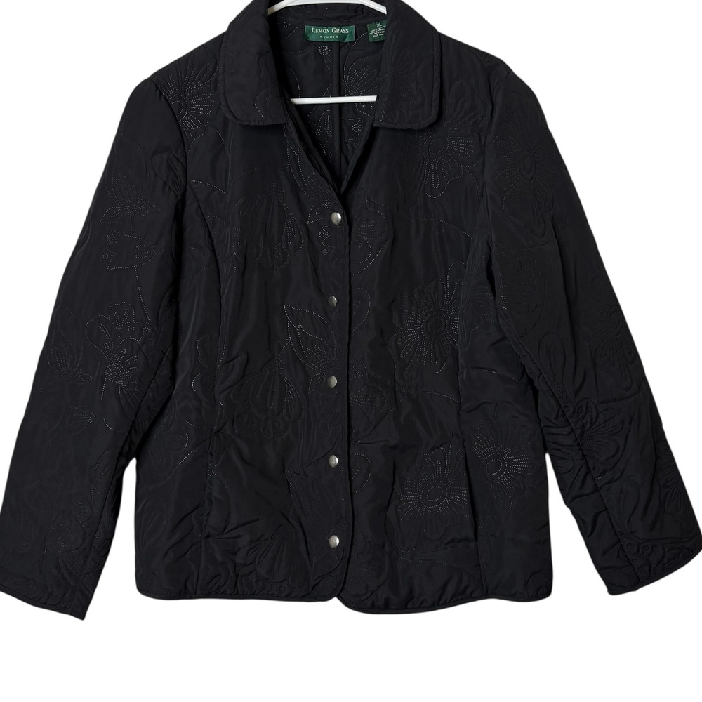 Lemon Grass Studio Quilted Jacket Floral Size Black XL Boho Cottagecore Travel‎